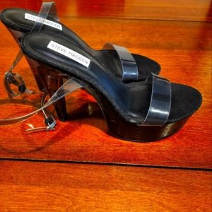 Steve Madden Women's Julien Lucite Ankle Strap Platform  Black 10